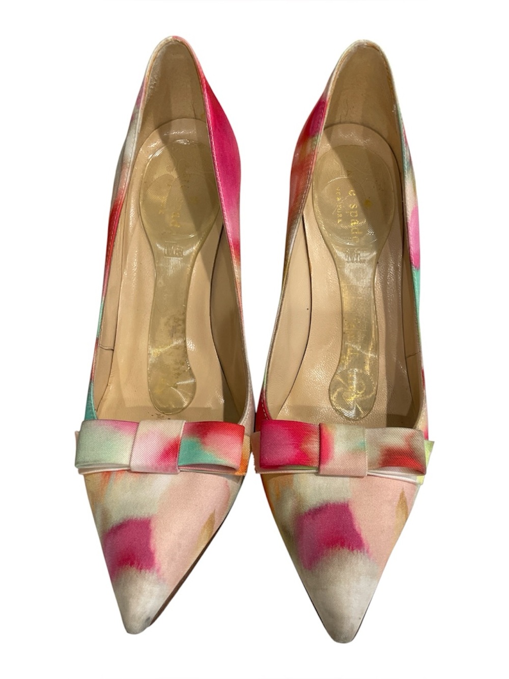 Kate Spade New York Printed Bow Accent. Multicolor Watercolor Pointed-Toe Pumps